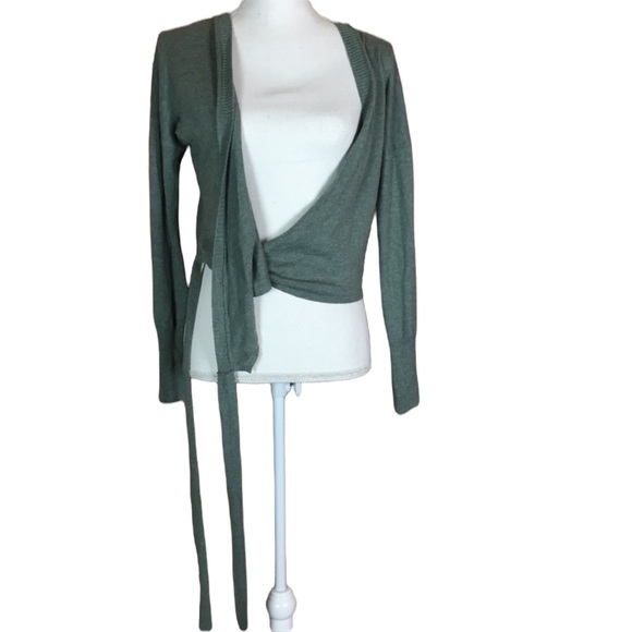 Ruby Moon Boho Cropped Tie Wrap V-neck Crop Top Green/Gray Size Small Wool Blend - Picture 4 of 14